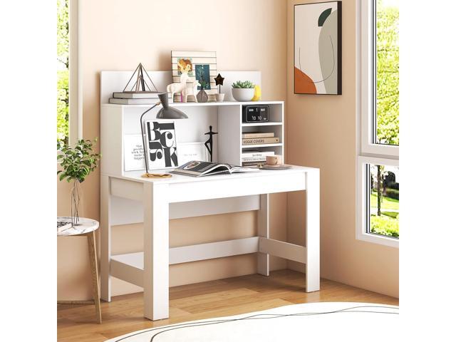 Giantex White Computer Desk with Bookshelf, 48' Home Office Writing Desk with Anti-Tipping Kits & Cable Management Hole, Modern Study Table...