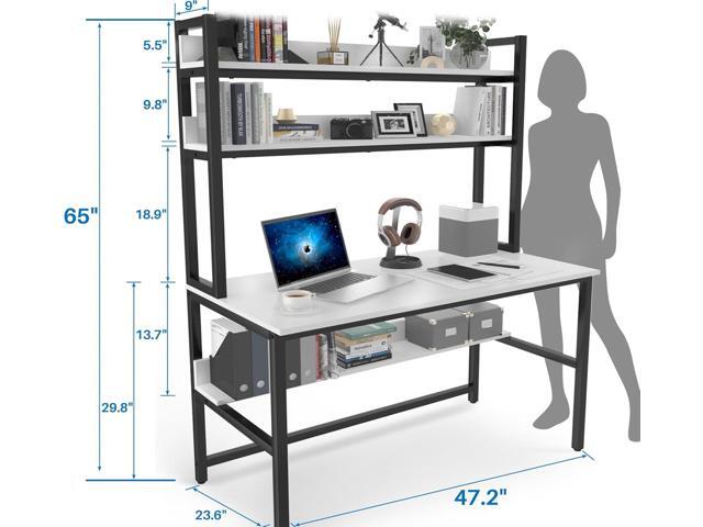 Aquzee Computer Desk with Shelves, 47' W x 23.6' D Gaming Desk with Hutch and Bookshelf, White Study Table for Bedroom Space Saving with 3 Tier...