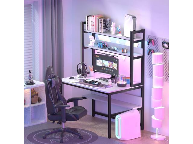 Aquzee Computer Desk with Shelves, 47' W x 23.6' D Gaming Desk with Hutch and Bookshelf, White Study Table for Bedroom Space Saving with 3 Tier...