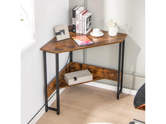 Tangkula Corner Desk with Power Outlet & USB Ports, Triangle Computer Desk with Charging Station, Storage Shelf, Space Saving Writing Desk, Vanity...
