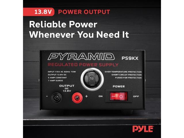 Pyramid PS9KX Universal Compact Bench Power Supply-5 Amp Linear Regulated Home Lab Benchtop Converter w/ 13.8 Volt DC 115V AC 70 Watt Input, Screw...