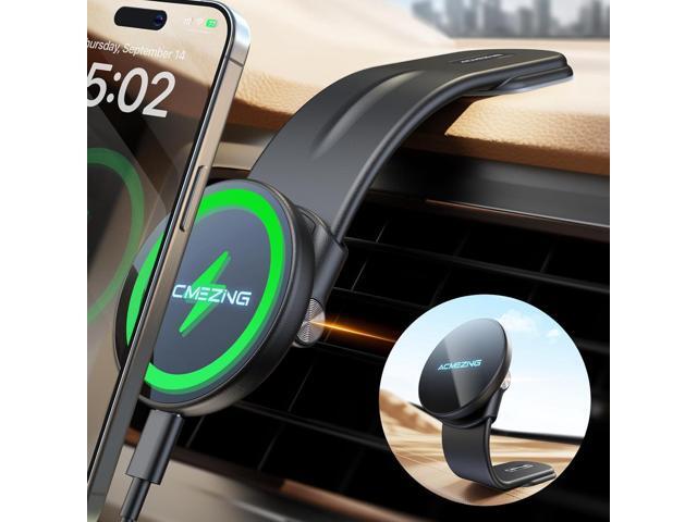 15W Only for iPhone MagSafe Car Mount Charger, 360% Adjustable Aluminum Alloy Arm, Relocatable Car Phone Holder, Magnetic Wireless Fast Charging,...