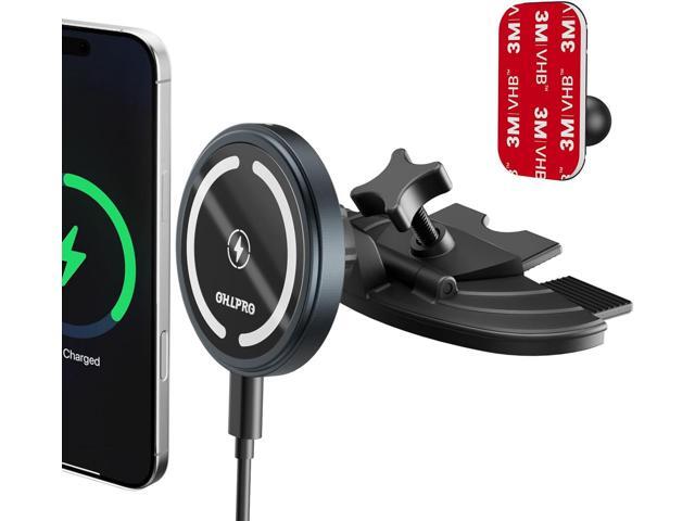 OHLPRO for 15W MagSafe Car Mount Charger for iPhone 16, Fast Wireless Charging, Magnetic CD Slot Holder with 3M Adhesive Base for Dashboard,...