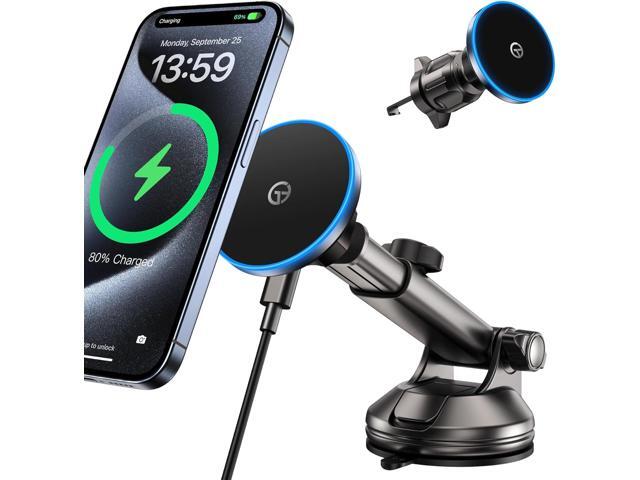 for MagSafe Car Mount Charger Dash/Windshield/Vent Wireless Car Charger with [LED Light], Strong Magnetic Phone Holder for Car for iPhone 16 15 14...