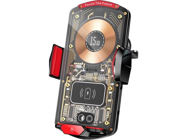 Wireless Car Charger Mount,Phone Holder,15W Fast Charging, Air Vent Clamp,Auto Clamping,360° Rotating Ball Joint,Transparent Case,Compatible with...