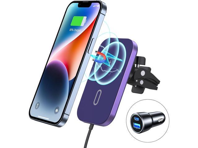 Magnetic Wireless Car Charger, 360°Adjustable Magnetic Air Vent Mount Compatible with MagSafe Car Charger, Compatible with iPhone 15/14/13/12 Pro...