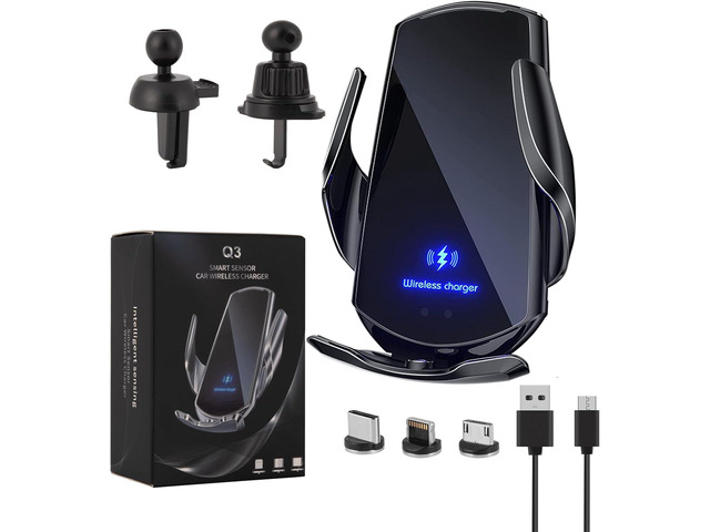 Wireless Car Charger Car Phone Holder Mount Wireless Charging 15W Fast Charging Auto Clamping Car Charger Phone Mount Holder fit for All Android...