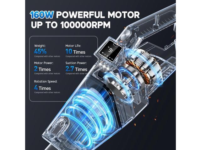 EYYA Handheld Vacuum Cordless, 16KPA Powerful Suction Hand Held Vacuum Cleaner Dust Busters Cordless Rechargeable, HD Display & 3 LED Lights,...