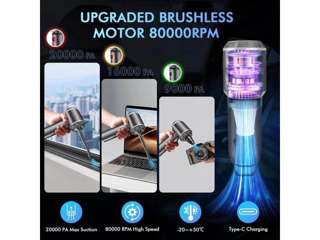80,000RPM Cordless Car Vacuum & Air Duster 4-in-1 High Power 20000PA Handheld Blower/Pump with Brushless Motor, LED Power Display, 3 Speed for...