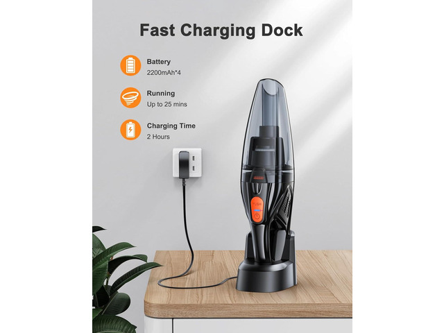 Otemly Handheld Vacuum Cordless Rechargeable 9KPA - [2H Fast Charging Dock] Portable Car Vacuum Cleaner High Power Suction with LED Light, 2 HEPA...