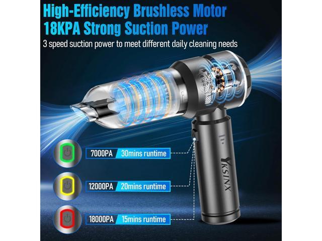 YKSINX Car Vacuum Cleaner High Power,18000PA Handheld Vacuum Cordless with Brushless Motor,4 in 1 Portable Mini Vacuum Cleaner & Air Duster,3...