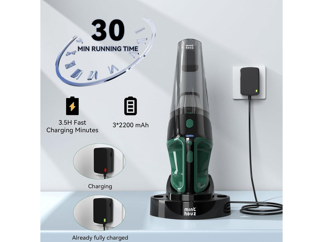 Minthouz Handheld Vacuum Cordless, Strong Suction Car Vacuum Cleaner with LED Light, Long Runtime Hand Vacuum Cordless Rechargeable, Hand Held Vac...