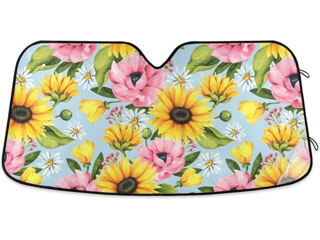 Windshield Sun Shade Sunflower Daisy Foldable Car Window Shade Blocks UV Rays Sun Visor Protector Sunshade