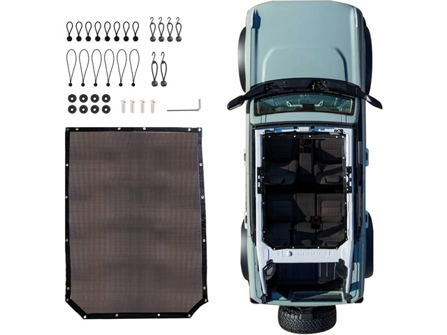 Sunshade Compatible with 2021 2022 2023 2024 2025 New Ford Bronco 4 Door Sun Shade Bikini Top Roof Bimini Soft Mesh Net Exterior Accessories,...