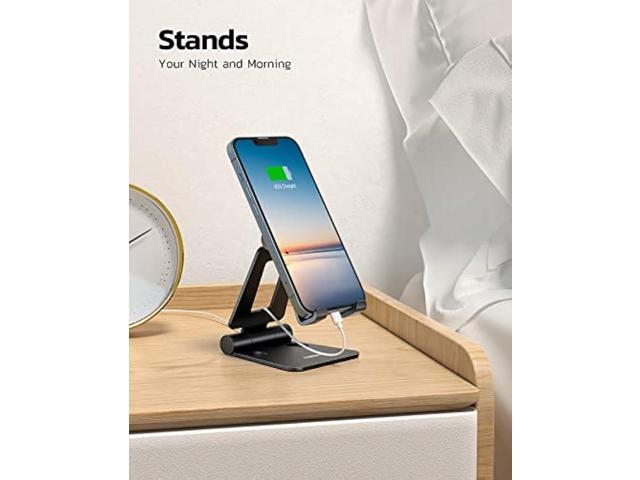 Nulaxy Dual Folding Cell Phone Stand, Fully Adjustable Foldable Desktop Phone Holder Cradle Dock Compatible with iPhone 17 16 15 14 13 12 11 Pro...