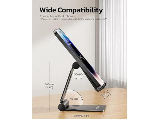 Nulaxy Dual Folding Cell Phone Stand, Fully Adjustable Foldable Desktop Phone Holder Cradle Dock Compatible with iPhone 17 16 15 14 13 12 11 Pro...