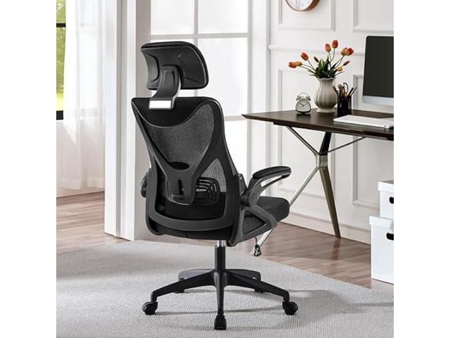 Yaheetech Ergonomic Office Chair, High Back Desk Chair with Headrest and Flip-up Armrest Lumbar Support for Home Office Meeting Room Study, Black