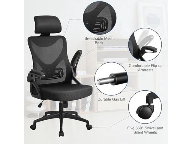 Yaheetech Ergonomic Office Chair, High Back Desk Chair with Headrest and Flip-up Armrest Lumbar Support for Home Office Meeting Room Study, Black