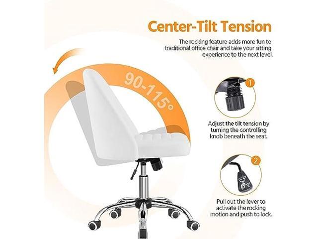 Yaheetech Mid Back PU Leather Armless Desk Office Chair, Modern Vanity Chair with Rolling Wheels, Metal Base White
