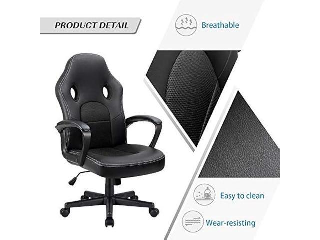 Furmax Gaming Chair Office Chair Leather Computer Desk Chair Racing Style Ergonomic Adjustable Swivel Task Chair with Lumbar Support and Arms (Black)