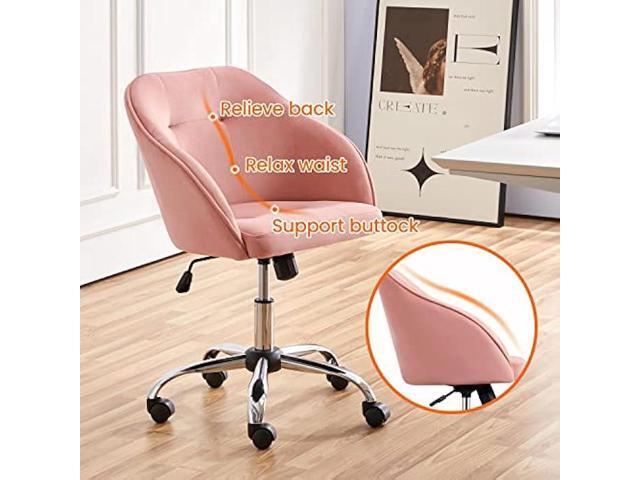 Yaheetech Pink Office Chair Small Cute Vanity Chair with Back Wheels Velvet Swivel Rolling Desk Computer Armchair for Bedroom Living Room