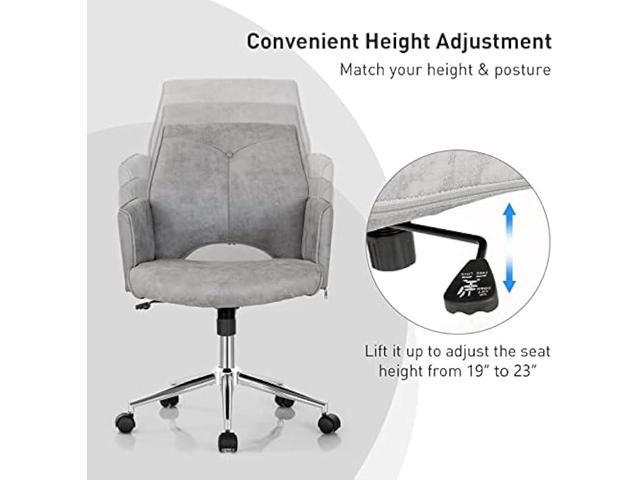 COSTWAY Ergonomic Home Office Chair, Height-Adjustable Leather-Like Computer Desk Chair w/Rolling Casters & Armrests, Upholstered Mid-Back Swivel...