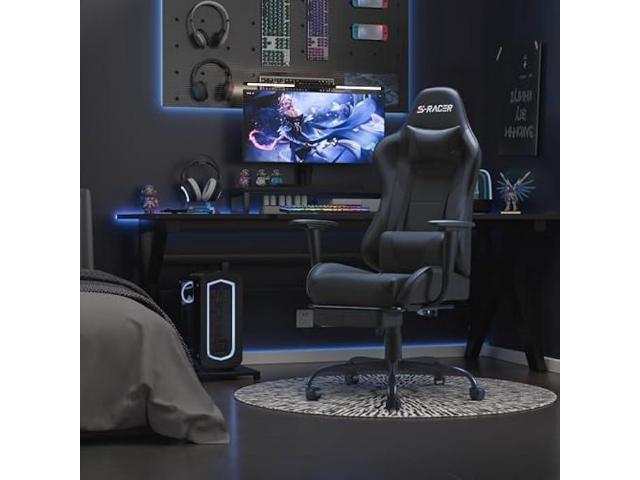 Homall Gaming Chairs, Computer Chair with Footrest and Massage Lumbar Support, Height Adjustable Game Chair with Headrest and Swivel Seat (Black)