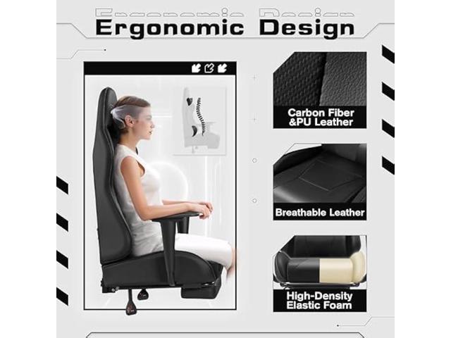 Homall Gaming Chairs, Computer Chair with Footrest and Massage Lumbar Support, Height Adjustable Game Chair with Headrest and Swivel Seat (Black)