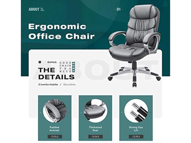 GUNJI Office Chair PU Leather High Back Executive Chair Ergonomic Computer Chair, Modern Adjustable Home Desk Chair Swivel Managerial Chair with...