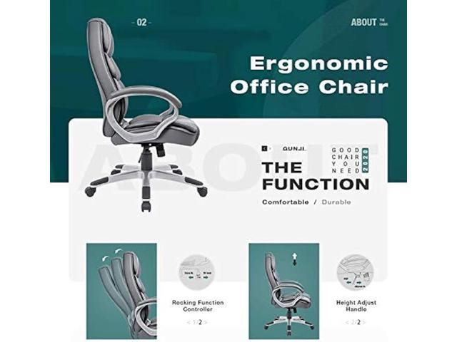 GUNJI Office Chair PU Leather High Back Executive Chair Ergonomic Computer Chair, Modern Adjustable Home Desk Chair Swivel Managerial Chair with...