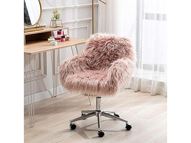 KCC Fluffy Office Desk Chair, Faux Fur Modern Swivel Armchair with Wheels, Soft Comfy Fuzzy Elegant Accent Makeup Vanity Chairs for Women Girls,...