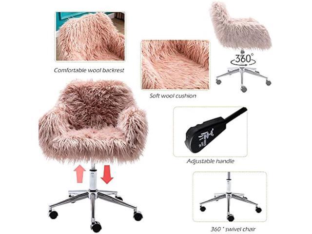 KCC Fluffy Office Desk Chair, Faux Fur Modern Swivel Armchair with Wheels, Soft Comfy Fuzzy Elegant Accent Makeup Vanity Chairs for Women Girls,...