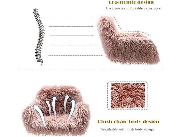 KCC Fluffy Office Desk Chair, Faux Fur Modern Swivel Armchair with Wheels, Soft Comfy Fuzzy Elegant Accent Makeup Vanity Chairs for Women Girls,...