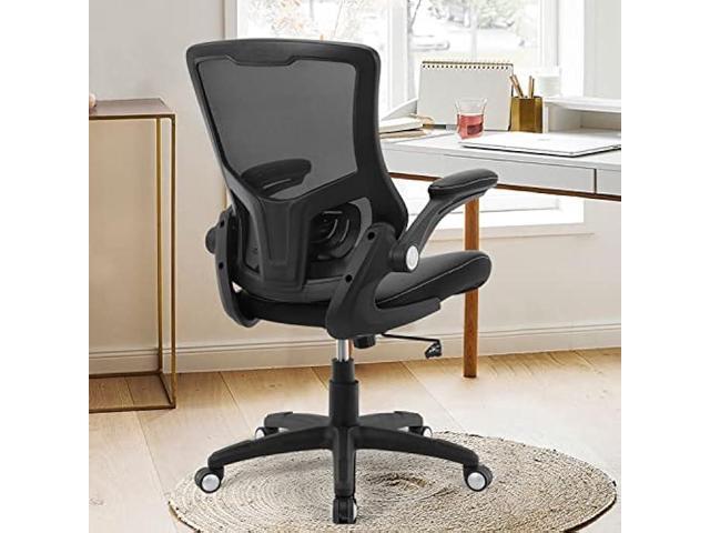 Office Chair Ergonomic Desk Chair, Computer PU Leather Home Office Chair, Swivel Mesh Back Adjustable Lumbar Support Flip-up Arms Executive Task Chair