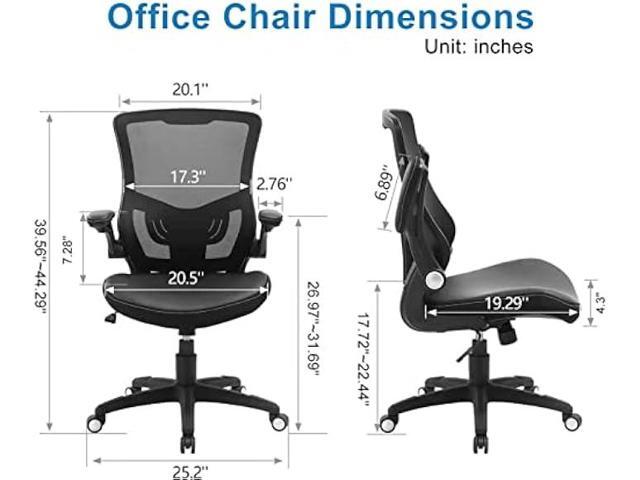 Office Chair Ergonomic Desk Chair, Computer PU Leather Home Office Chair, Swivel Mesh Back Adjustable Lumbar Support Flip-up Arms Executive Task Chair