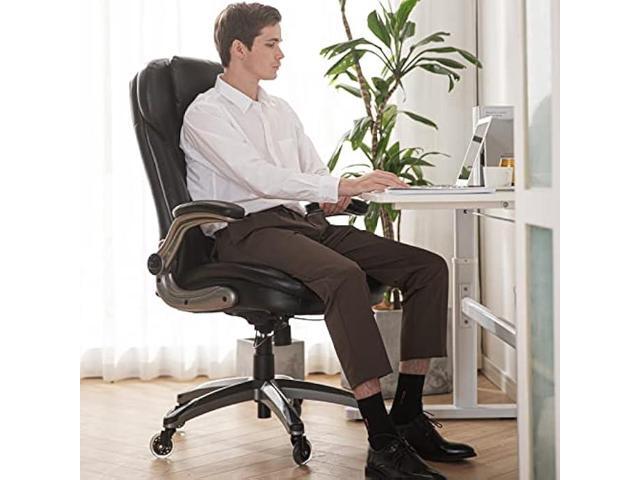 Executive Office Chair-Ergonomic Computer Desk Chair, High Back Leather Chair with Padded Flip-up Arms, Swivel Home Office Chair Upgraded Caster-Black