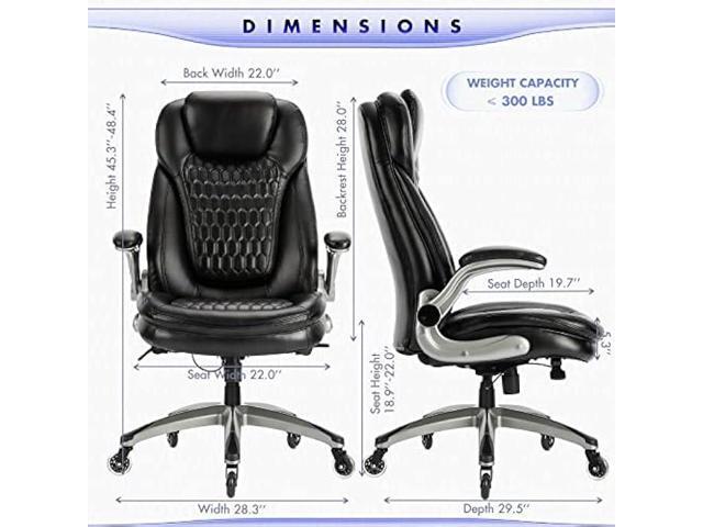 Executive Office Chair-Ergonomic Computer Desk Chair, High Back Leather Chair with Padded Flip-up Arms, Swivel Home Office Chair Upgraded Caster-Black