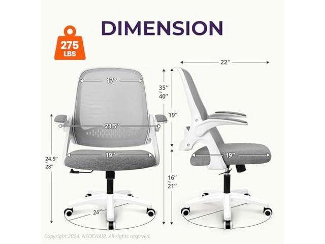 NEO CHAIR Office Desk Computer Gaming Ergonomic Chair with Lumbar Back Support Adjustable Height Swivel Wheels Flip-up Arms Mesh Chair for Home or...