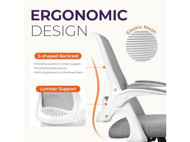 NEO CHAIR Office Desk Computer Gaming Ergonomic Chair with Lumbar Back Support Adjustable Height Swivel Wheels Flip-up Arms Mesh Chair for Home or...
