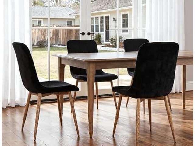 asunflower Velvet Kitchen Side Chair Set of 4 Black Dining Room Chair Padded Dining Chairs with Metal Legs
