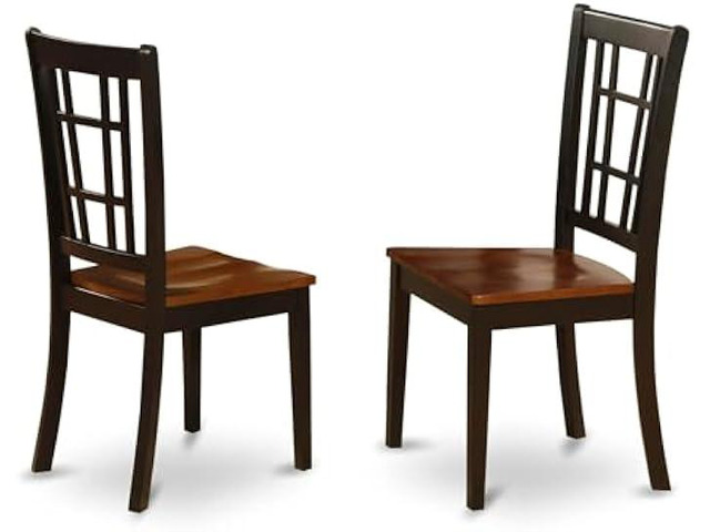 East West Furniture NIC-BLK-W Nicoli Dining Room Chairs - Stylish Back Solid Wood Seat Chairs, Set of 2, Black & Cherry