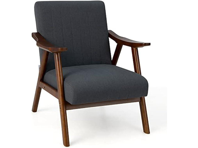Giantex Mid-Century Modern Accent Chair - Comfy Upholstered Lounge Chair with Arms, Anti-Slip Felt Pads, Wooden Frame Soft Padded Arm Chairs for...