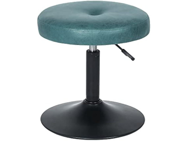Homebeez Adjustable Faux Leather Round Ottoman, 360Â° Swivel Freely Vanity Stool Makeup Stool Vanity Chair (Faux Leather-Blue)