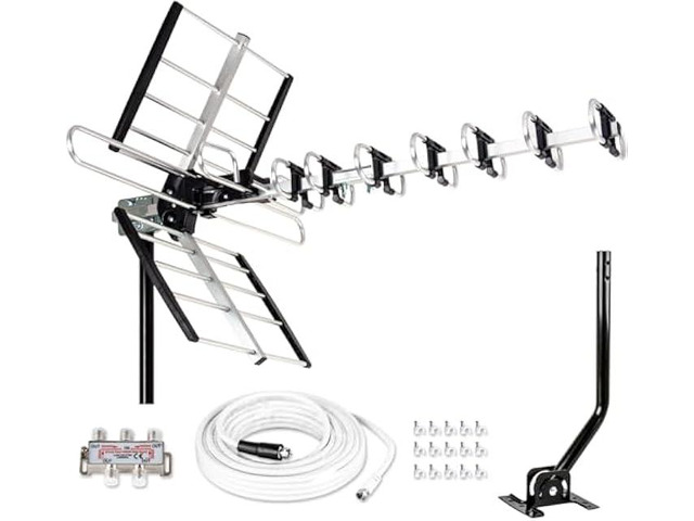Five Star Outdoor HDTV Antenna up to 200 Mile Long Range, Attic or Roof Mount TV Antenna, Long Range Digital OTA Antenna for 4K 1080P VHF UHF...