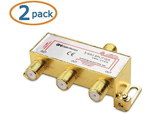 Cable Matters 2-Pack 2.4 Ghz 3 Way Coaxial Cable Splitter for STB TV, Antenna and MoCA Network - All Port Power Passing - Gold Plated and Corrosion...