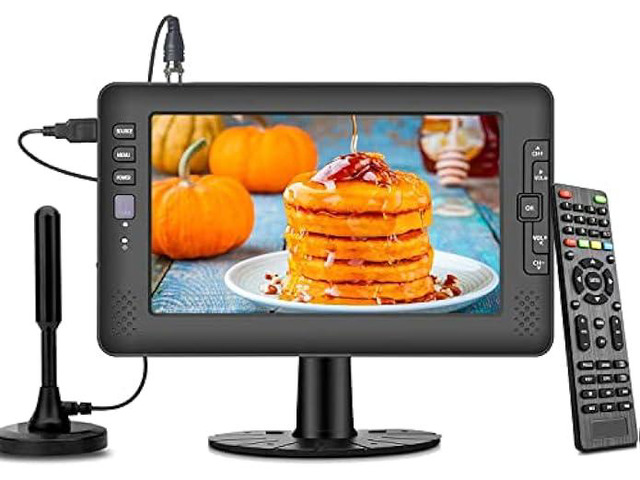 9 IPS Screen Portable TV with Digital ATSC Tuner, USB Port, AV Input, Built-in Rechargeable Battery, Mini TV for Camping, Caravan, Kitchen