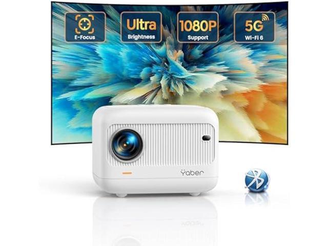 [Electric Focus]Mini Projector with 5G WiFi and Bluetooth 5.2,YABER 1080P Outdoor Projector Support ±40° Keystone Correction,Portable Projector for.