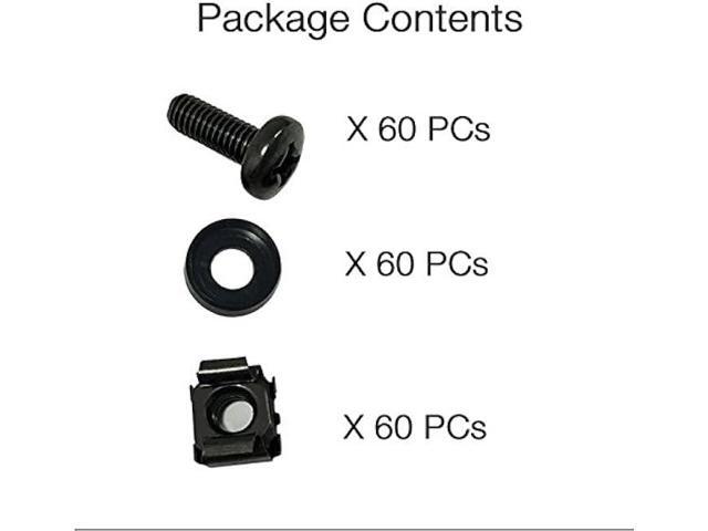 60-Pack M6 x 16mm Screws and Cage Nuts for Server Shelf Cabinets Rack Mount 1U 2U 6U 12U Rack Screw cage nut - Black