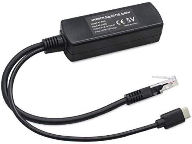 ANVISION 4-Pack 5V Gigabit PoE Splitter, USB Type C, 48V to 5V 2.4A Adaper, IEEE 802.3af Compliant