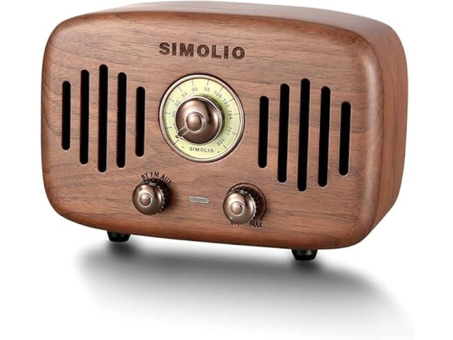 SIMOLIO Vintage Radio Retro Bluetooth Speakers, Loud and Powerful 2x8W Ultimate Stereo Sound, Nature Black Walnut Wooden Speaker with FM Radio &...